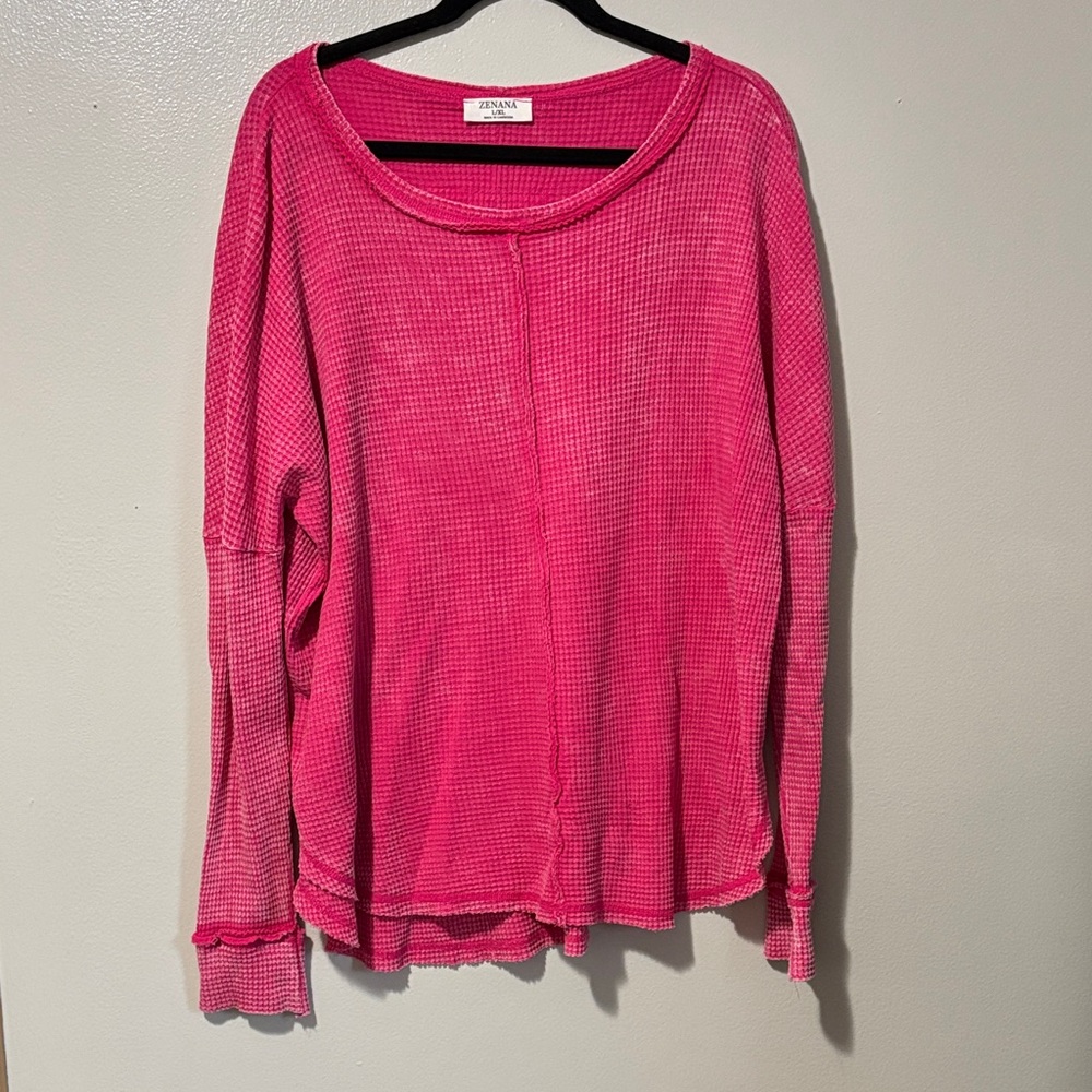 Zenana Outfitters Pink Waffle Knit Tunic